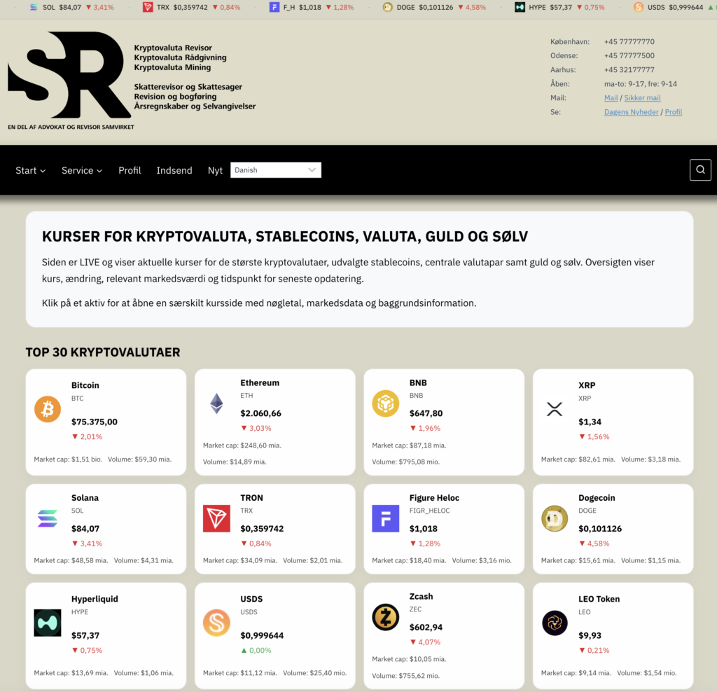 Kryptovaluta.dk lancerer ny avanceret ticker med realtidsdata til kryptomarkedet 2 krypto ticker